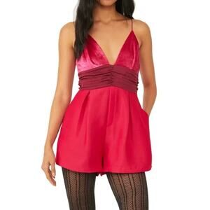 Free People Skylie Sailor Hot Pink Velvet Sleeveless Party Going Out Romper 4